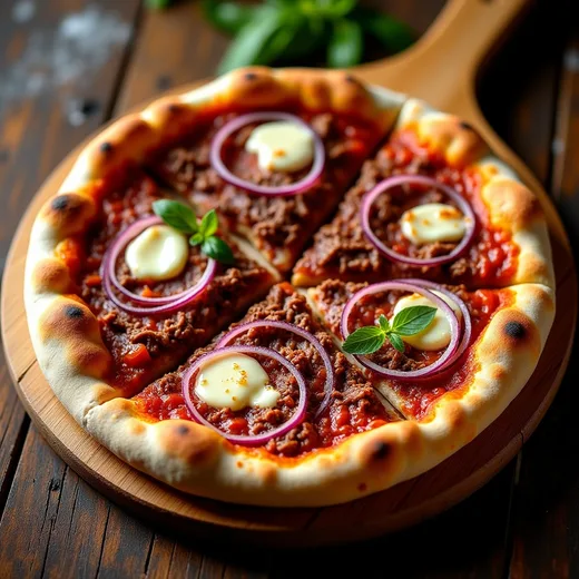 Pizza de carne seca com cebola roxa